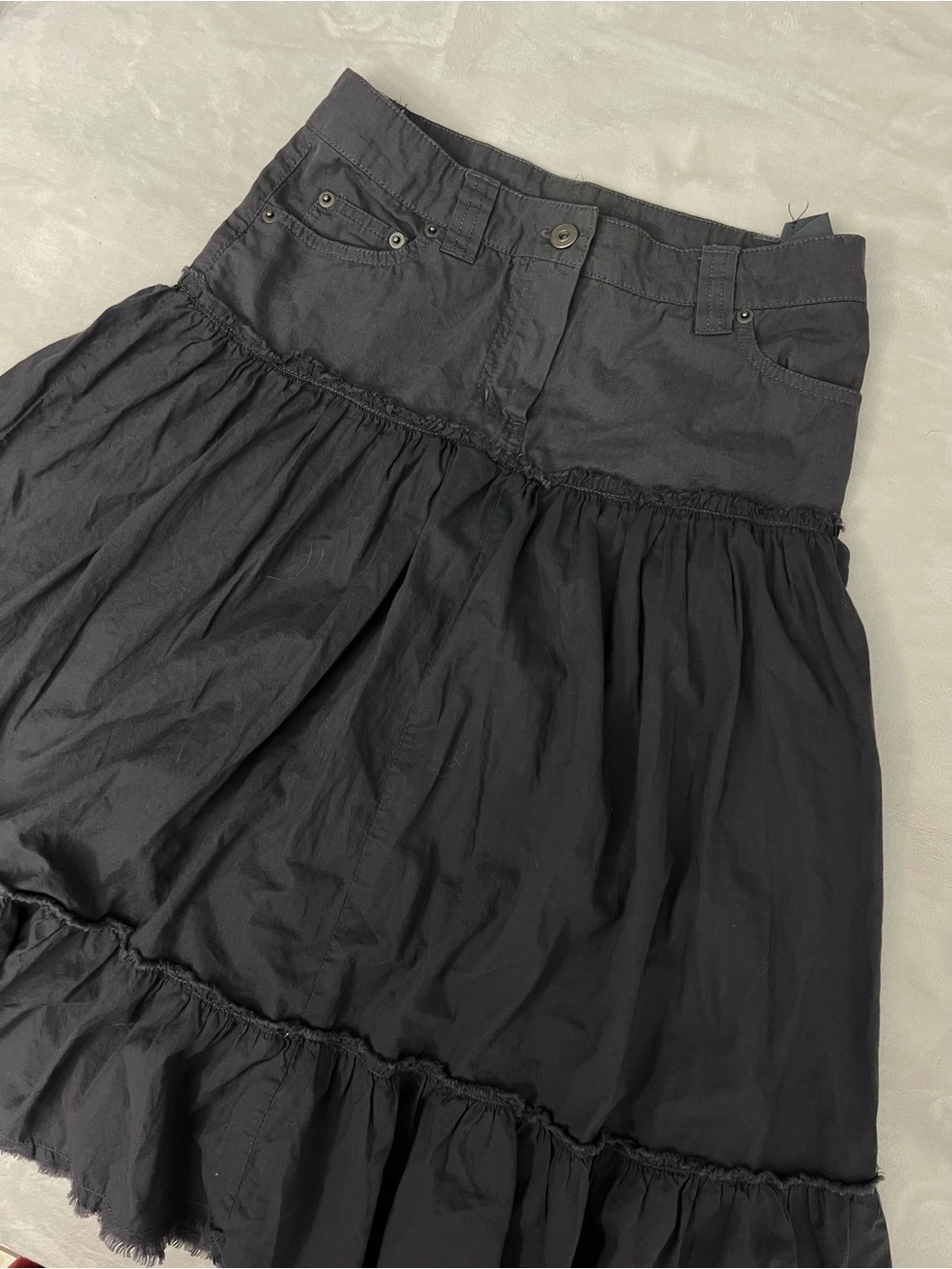 Kid’s Y2K Tiered Black A-Line Cotton Skirt - Unknown Brand